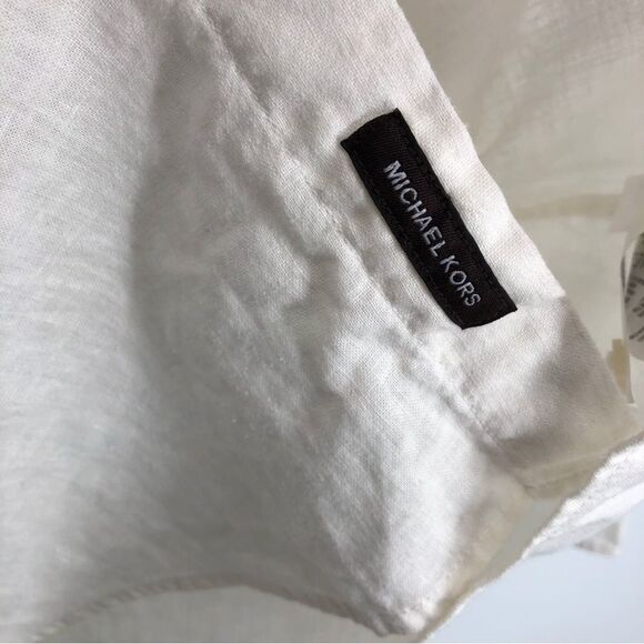 Michael Kors Shirt Mens Medium Classic Fit Linen White Long Sleeve Roll Tab - Picture 6 of 12